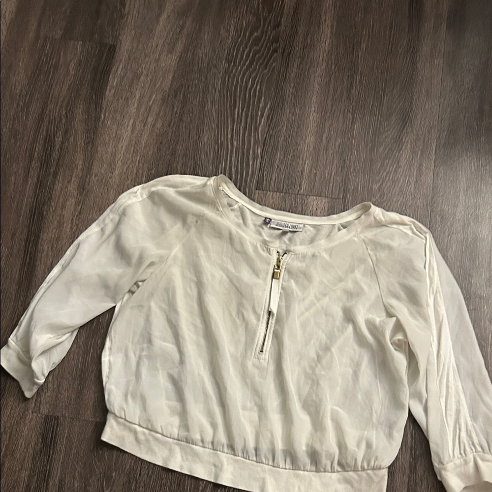 Jennifer Lopez Cream Blouse with Zipper Accent